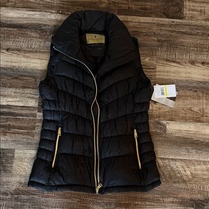 London Fog Black Quilted Puffer Vest with Gold Zippers